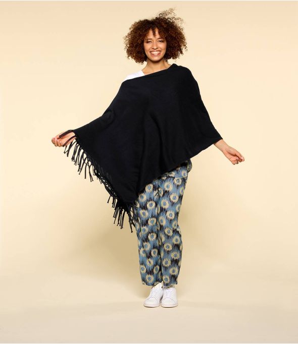 BLACK PONCHO Damen Baumwoll-Poncho - 1