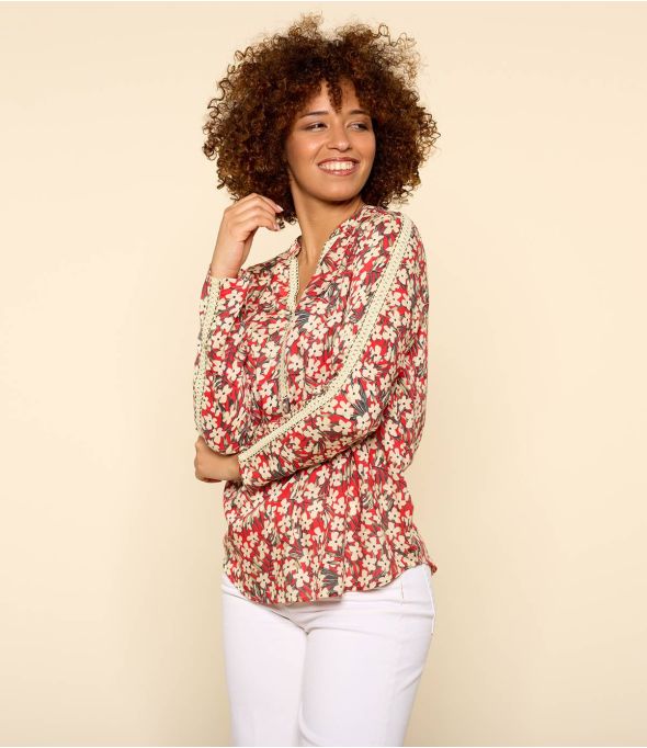 MINA SAKURI RODE MODALE BLOUSE VOOR DAMES - 1