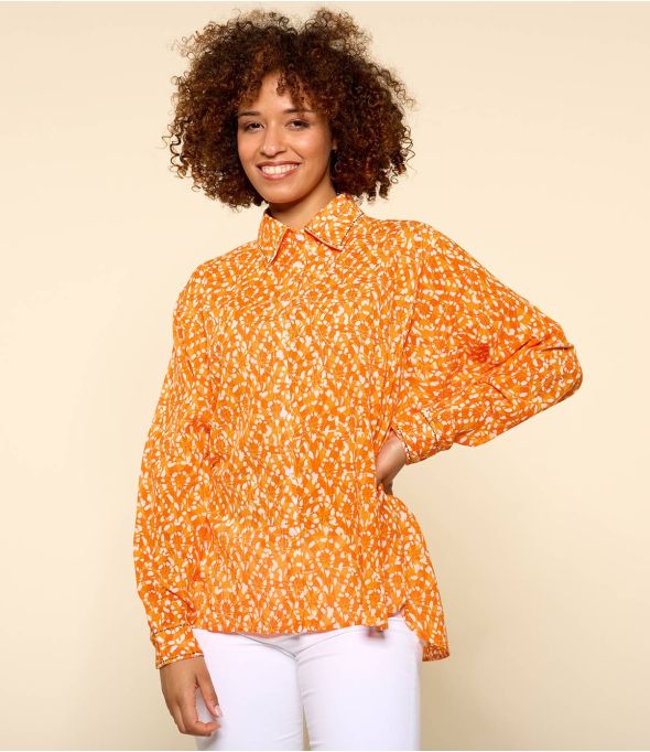 COSY AMBER ORANGE Women's Cotton Shirt - 1