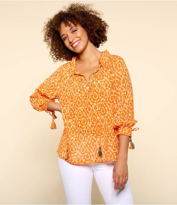 BETI AMBER ORANGE Women's Cotton Blouse - 1