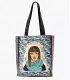 CARRY PEPITA TURQUOISE Women's Viscose, cotton bag 35 x 33 x 10 cm - 1