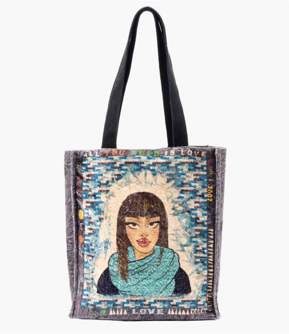 CARRY PEPITA TURQUOISE Women's Viscose, cotton bag 35 x 33 x 10 cm - 1