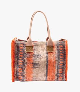 POP VELVET ORANJE Viscose, katoen, AQ, leren tas voor dames 40 x 30 x 15 cm - 1