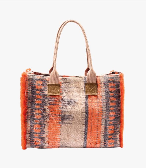 POP VELVET ORANJE Viscose, katoen, AQ, leren tas voor dames 40 x 30 x 15 cm - 1