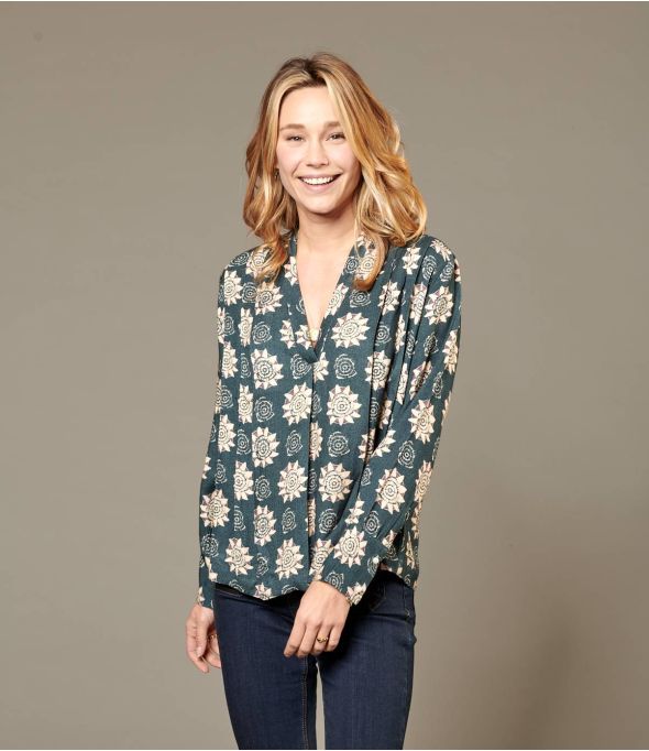 SARA ROSETTE ANTRACIET Viscose blouse voor dames - 1