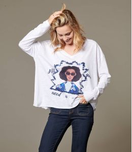 VIKI PEPITA BLUE Katoenen T-shirt voor dames - 1