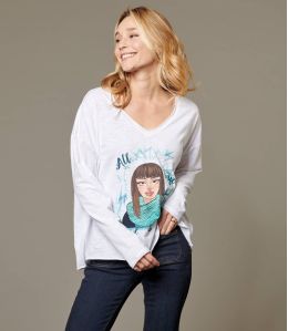 VIKI PEPITA TURQUOISE Katoenen T-shirt voor dames - 1