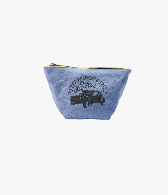 POUCH DEUCH Blaue Clutch aus 100% Baumwolle mit Stickerei für Damen 26 x 15 x 13 CM - 1