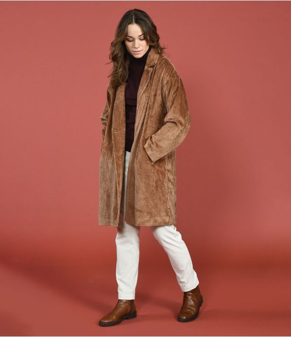 LIV VELOURS CAMEL Manteau en Coton - 1