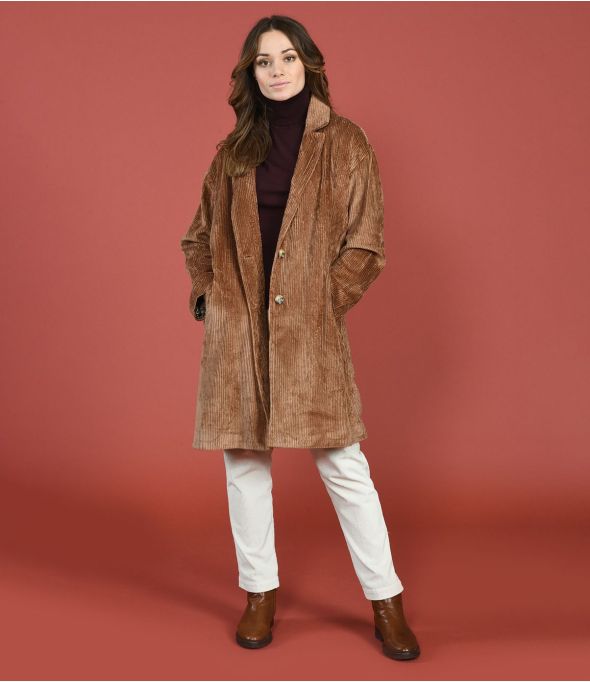 LIV VELOURS CAMEL Manteau en Coton - 1