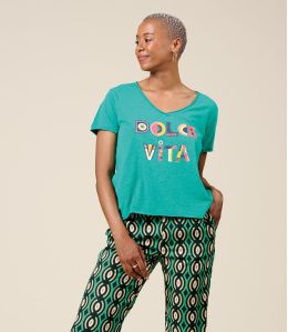 VITA DOLCE VITA GROEN Katoenen T-Shirt - 1