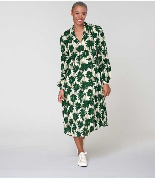 GULIA HIBIS GREEN VISCOSE DRESS - 1