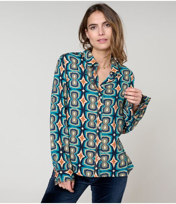 FRAN KHAN BLUE VISCOSE SHIRT - 1