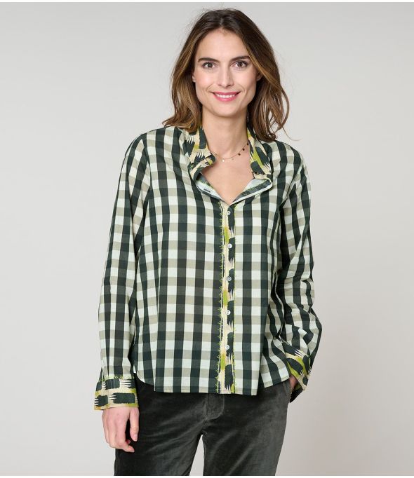 CAMICIA FRAN CHECK KAKI IN COTONE - 1