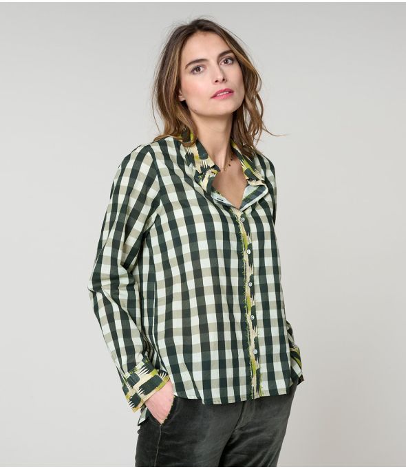 CAMICIA FRAN CHECK KAKI IN COTONE - 1