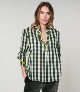 MILA CHECK KHAKI BLOUSE van katoen - 1