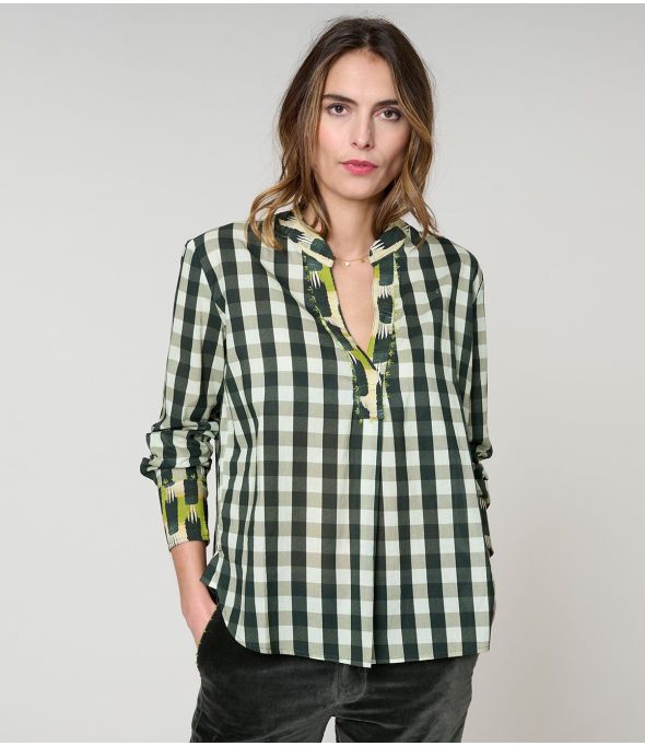 MILA CHECK KHAKI BLOUSE van katoen - 1