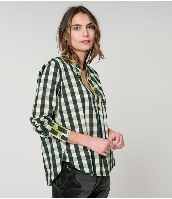 MILA CHECK KHAKI BLOUSE van katoen - 1