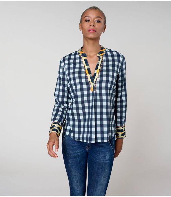 MILA CHECK MARINE BLOUSE en Coton - 1