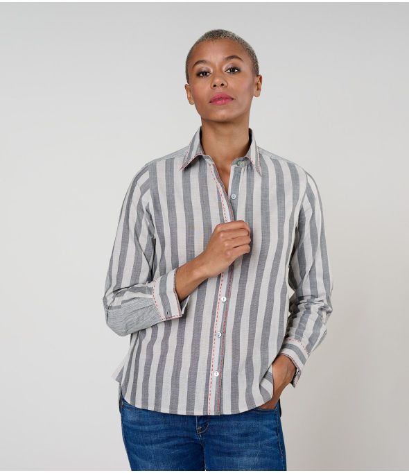 CAMICIA FRAN WEAVE IN COTONE GRIGIO - 1