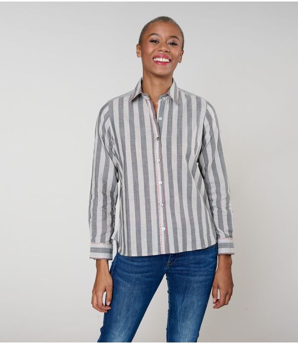 CAMICIA FRAN WEAVE IN COTONE GRIGIO - 1