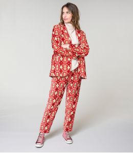 LENY KHAN PANTALONE ROSSO IN COTONE - 2