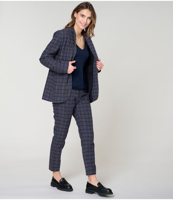 MARIUS PANTALONE TARTAN BLU COTONE - 1