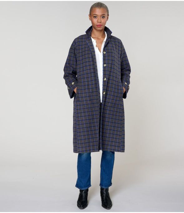 GUSTAVE CAPPOTTO IN COTONE TARTAN BLU - 1