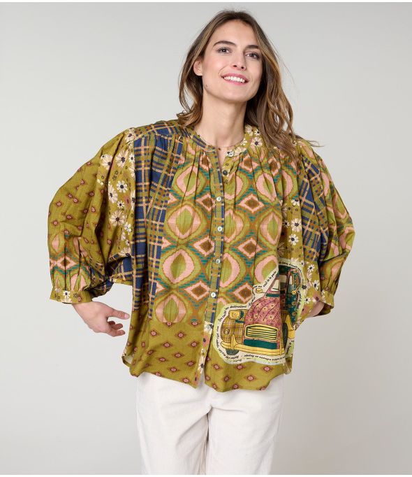 COCO DOLORES GREEN COTTON BLOUSE - 1